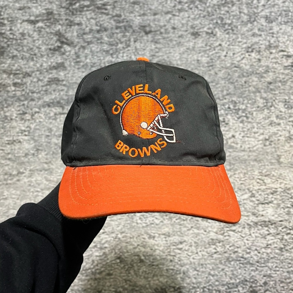 Vintage Cleveland Browns Snapback Hat Black Orange NFL AJD Adjustable 90s‎